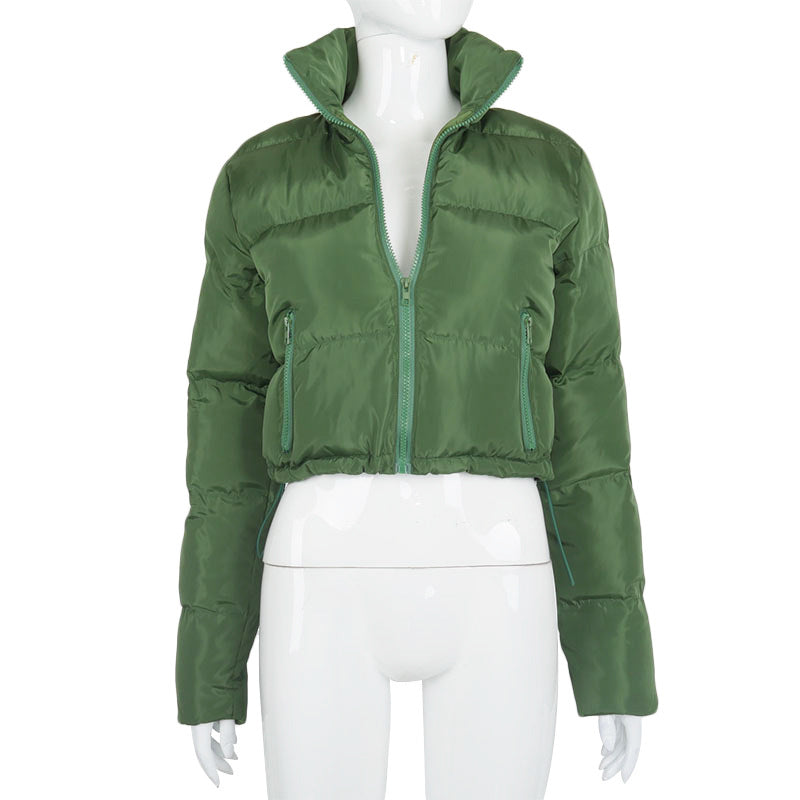Trendy Short Zipper Bread Cotton Coat With Drawstring Design