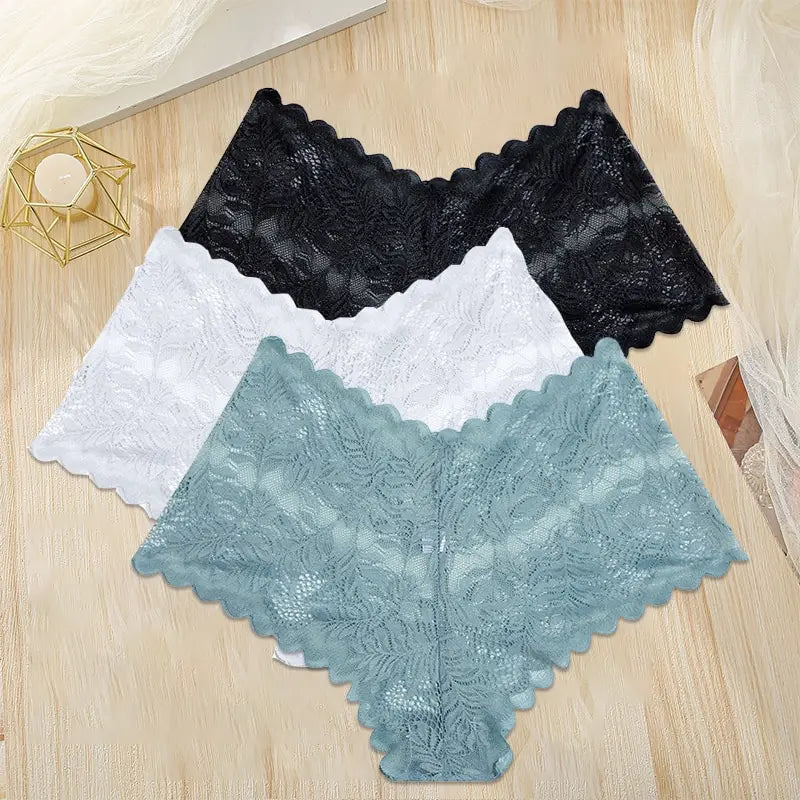 3PC Women Floral Hollow Lace Panties