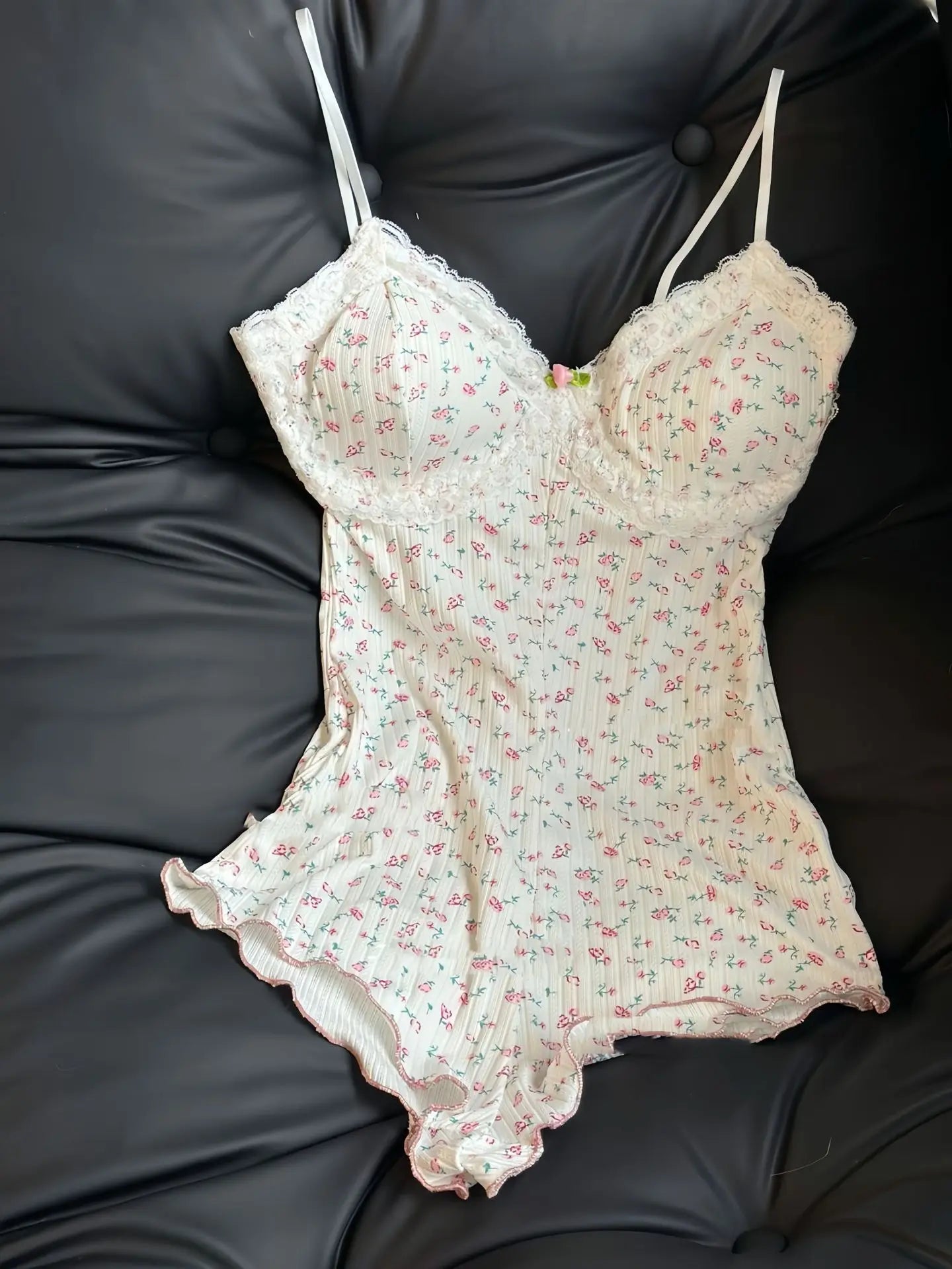 Women Sexy Floral Print Bodysuit Lace Trim Sleeveless Slim Fit Leotard Summer Jumpsuit Romper Sexy Underwear Nightwear Lingerie
