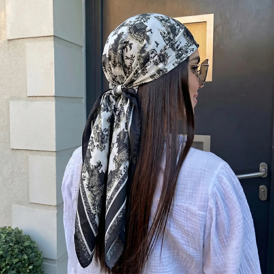 Women's Premium Satin Square Scarf | Windproof Hijab, Headband & Shawl