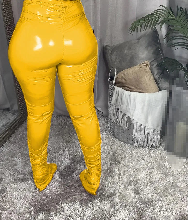 Women's High-Waist PU Slim-Fit Pants
