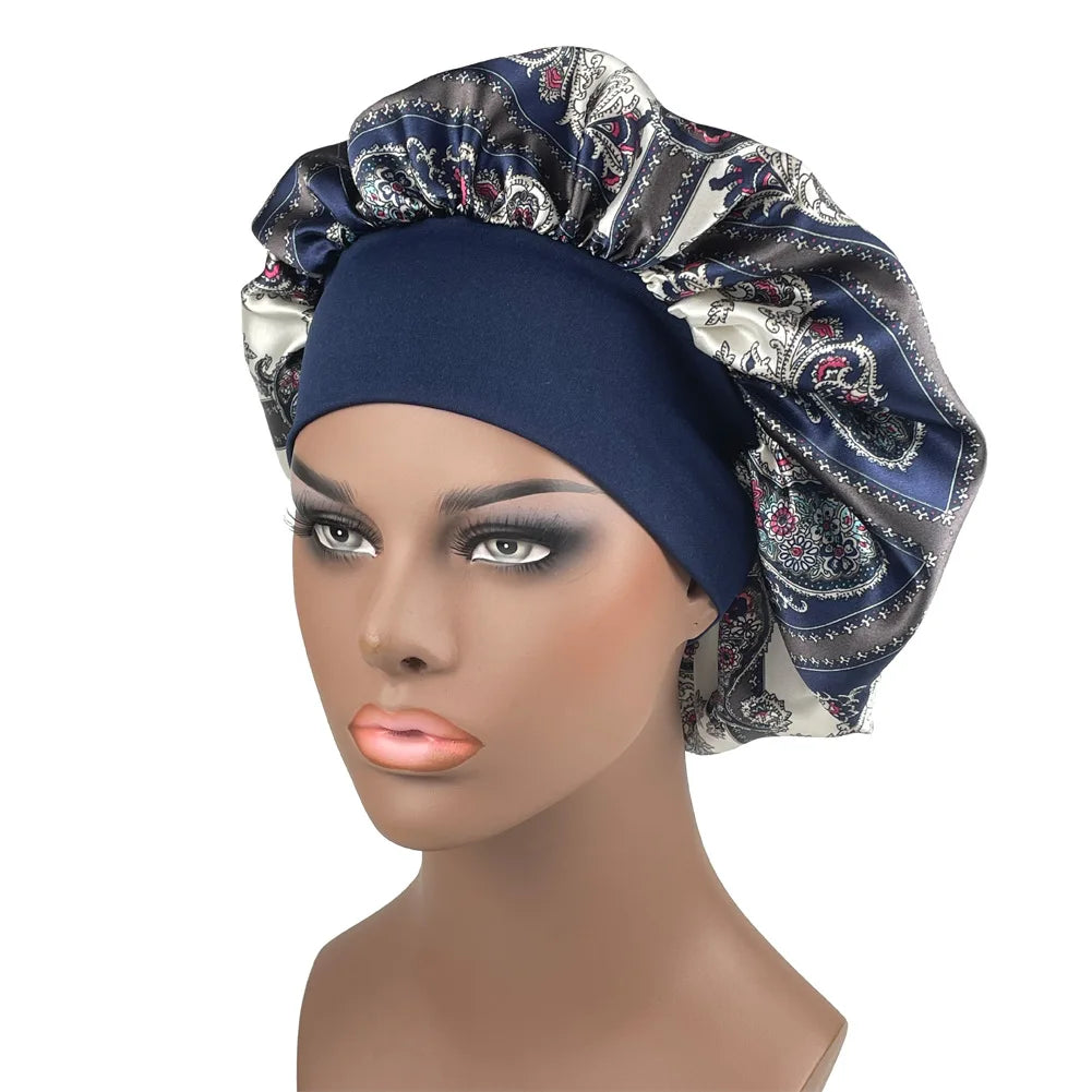 Women's Satin Bonnet | Paisley Print Silk Sleep Cap for Long Hair