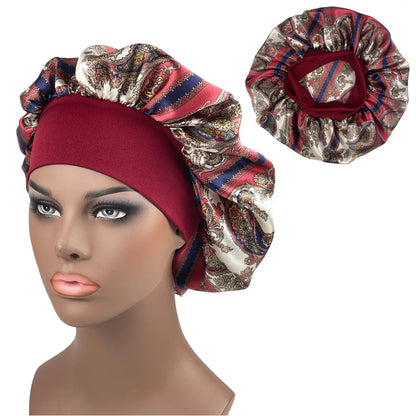 Women's Satin Bonnet | Paisley Print Silk Sleep Cap for Long Hair