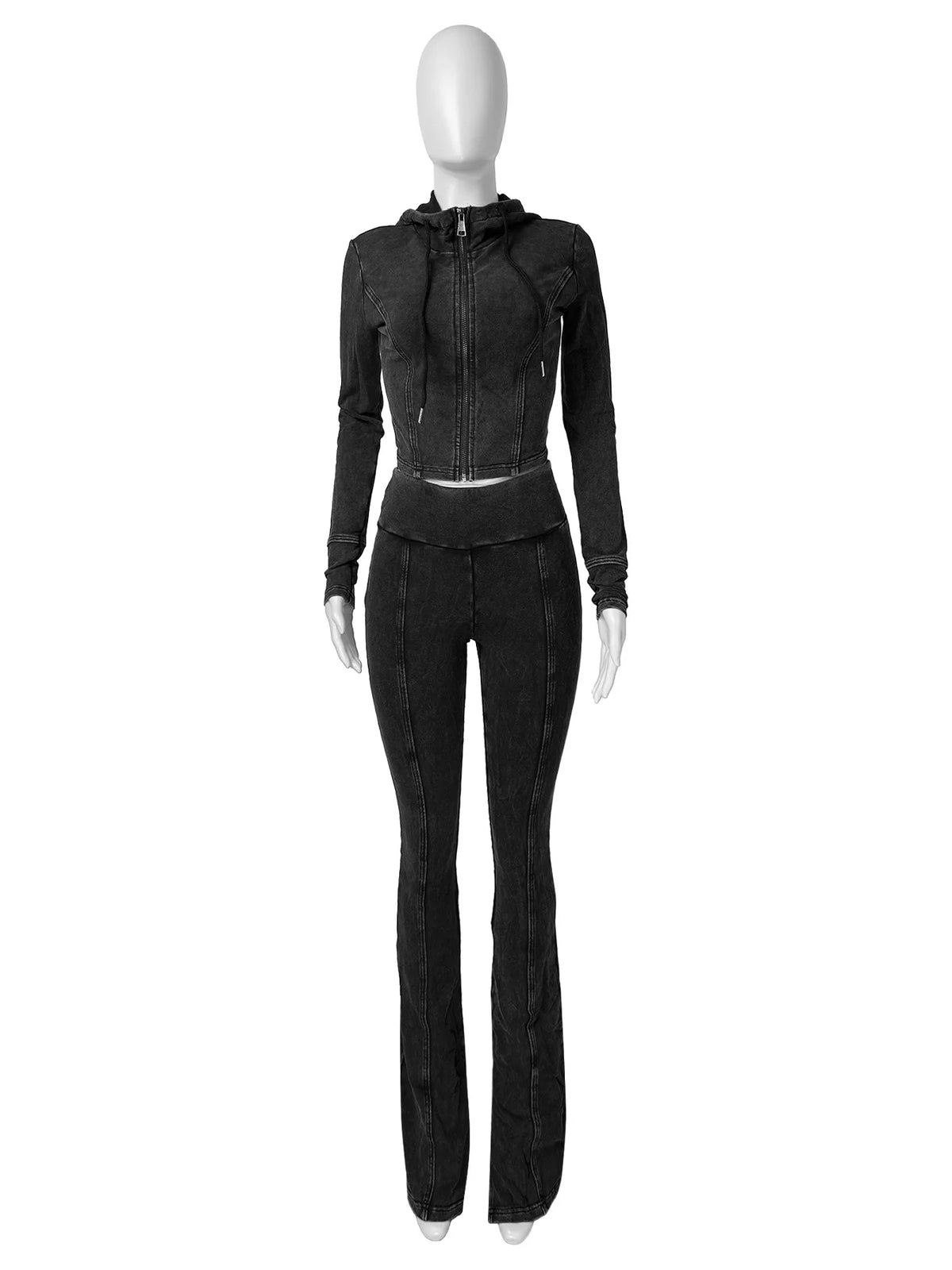 Women’s Acid-Wash Zip-Up Hoodie & Flared Pants Set