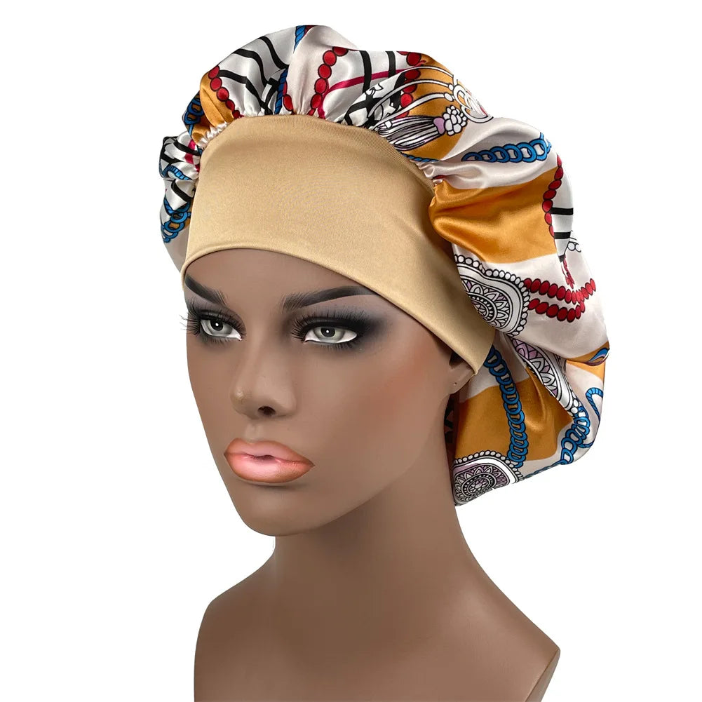 Women's Satin Bonnet | Paisley Print Silk Sleep Cap for Long Hair