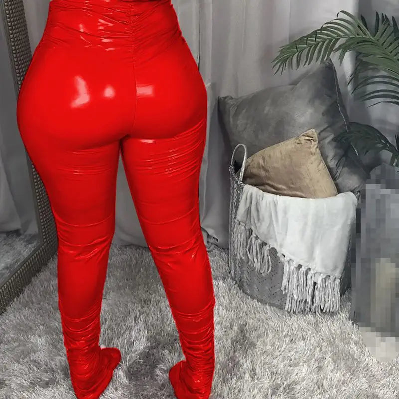 Women's High-Waist PU Slim-Fit Pants