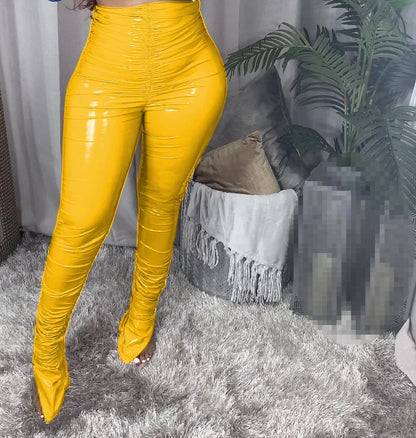 Women's High-Waist PU Slim-Fit Pants