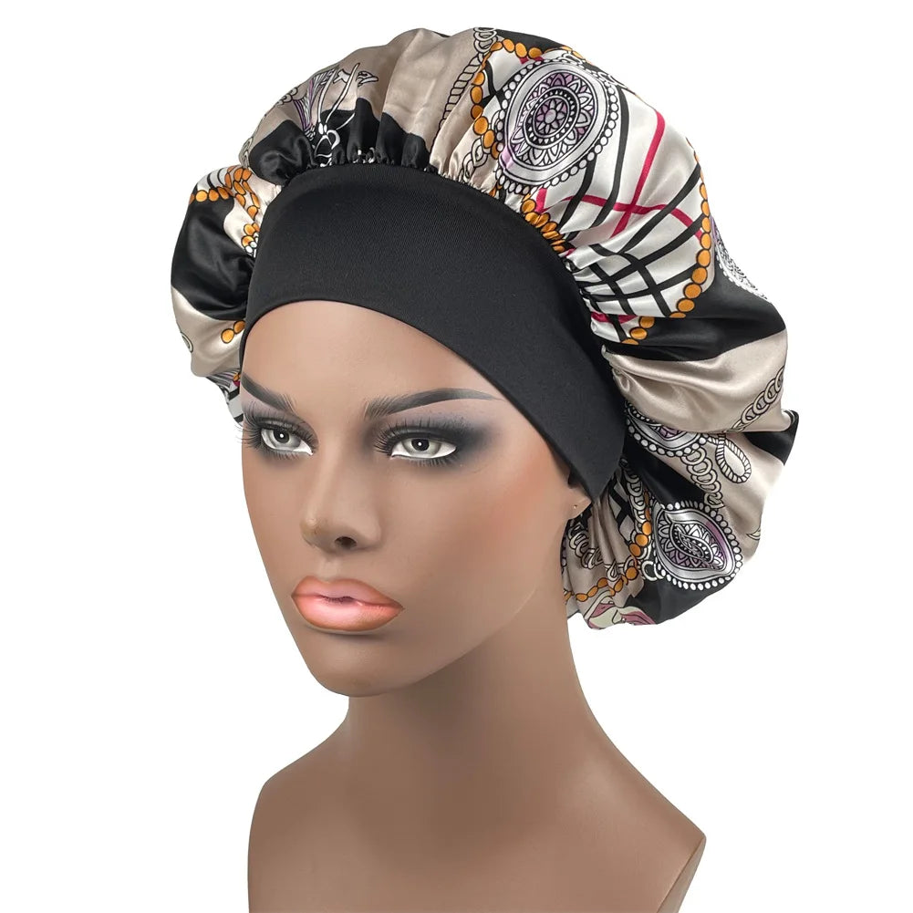 Women's Satin Bonnet | Paisley Print Silk Sleep Cap for Long Hair