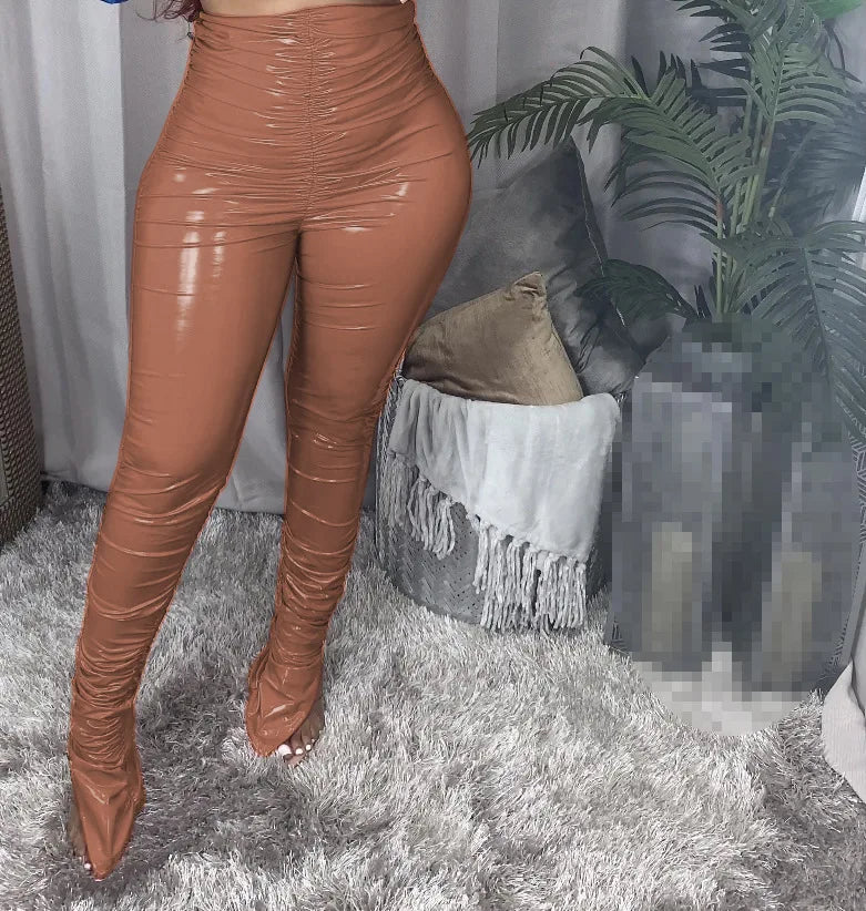 Women's High-Waist PU Slim-Fit Pants