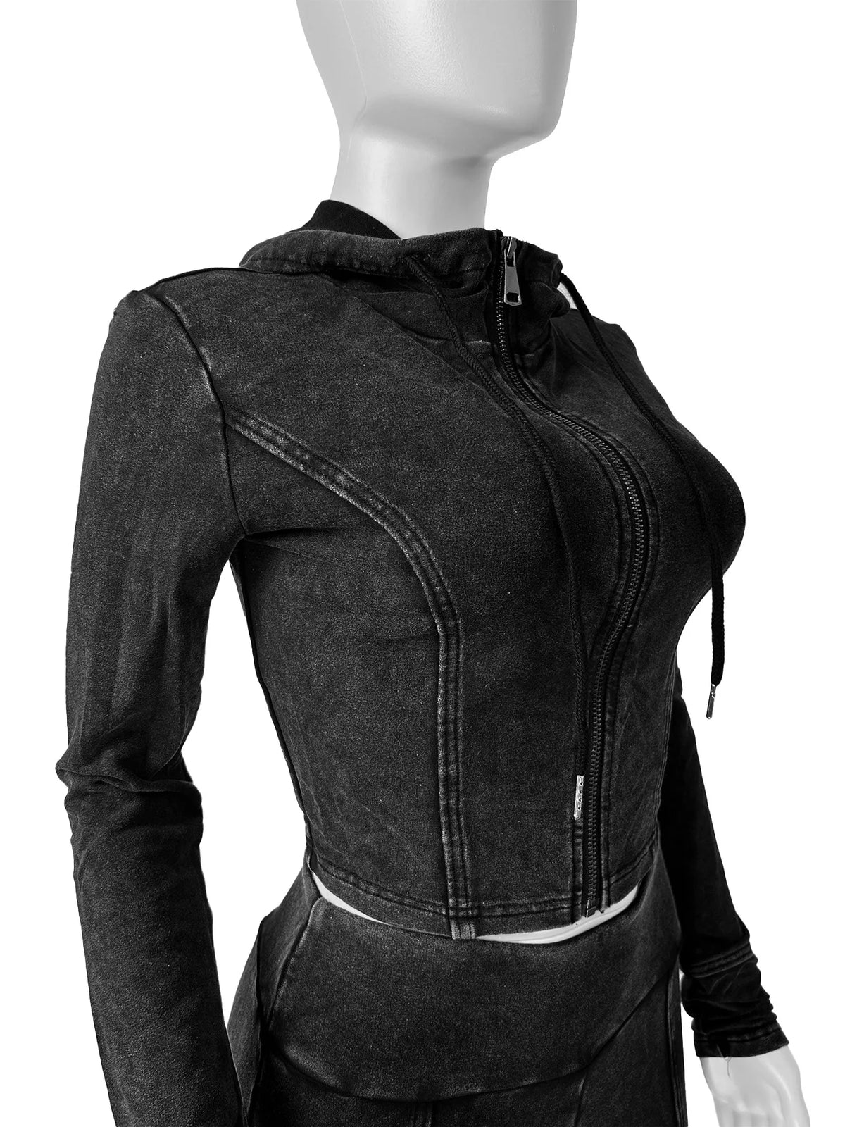 Women’s Acid-Wash Zip-Up Hoodie & Flared Pants Set