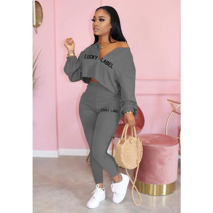 Women's V-Neck Zip Top & High-Waist Pants Lounge Set