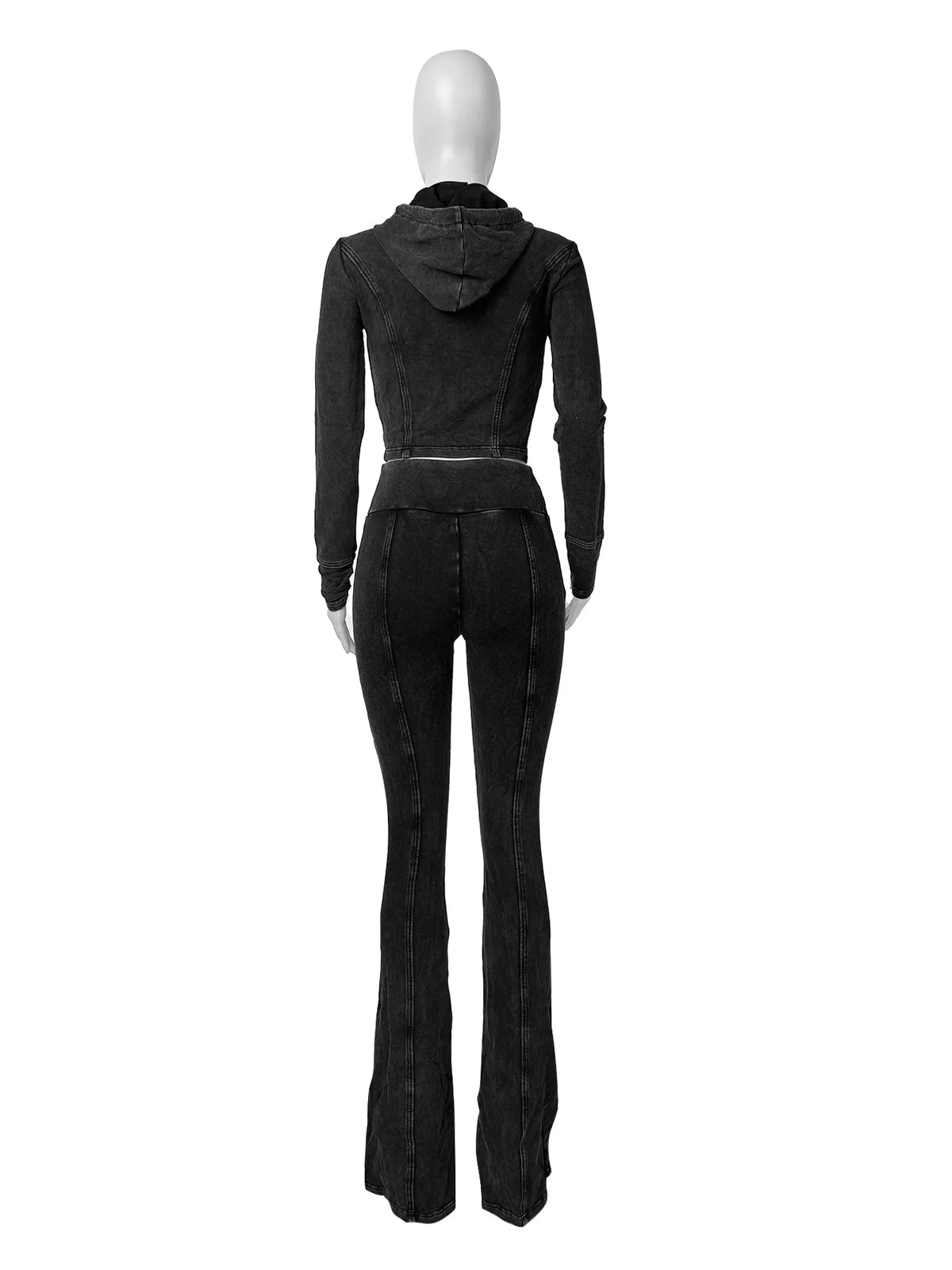 Women’s Acid-Wash Zip-Up Hoodie & Flared Pants Set