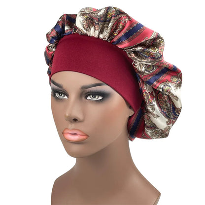 Women's Satin Bonnet | Paisley Print Silk Sleep Cap for Long Hair