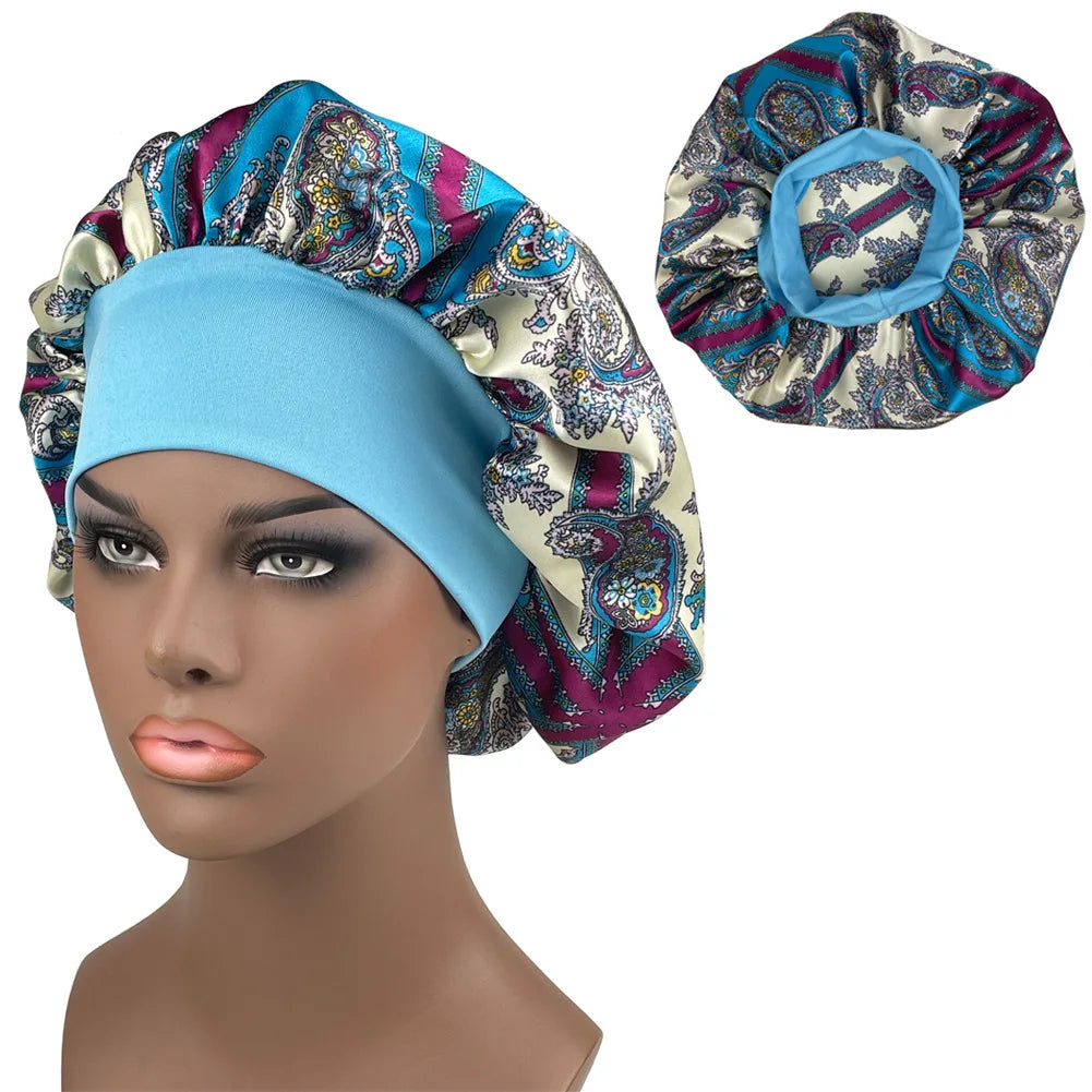 Women's Satin Bonnet | Paisley Print Silk Sleep Cap for Long Hair