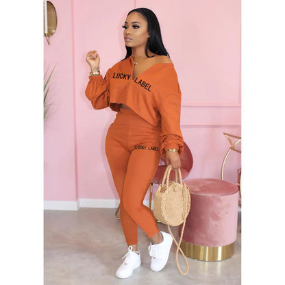 Women's V-Neck Zip Top & High-Waist Pants Lounge Set