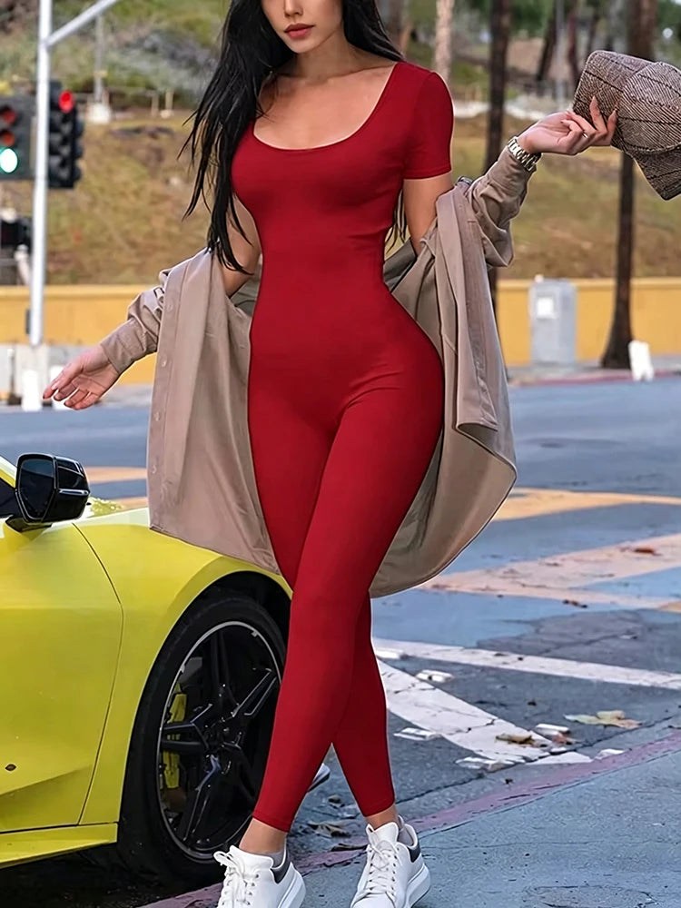Women's Rompers Short Sleeve Solid Skinny Bodycon Jumpsuits Fashion Sports Fitness Casual Activity Streetwear Overalls