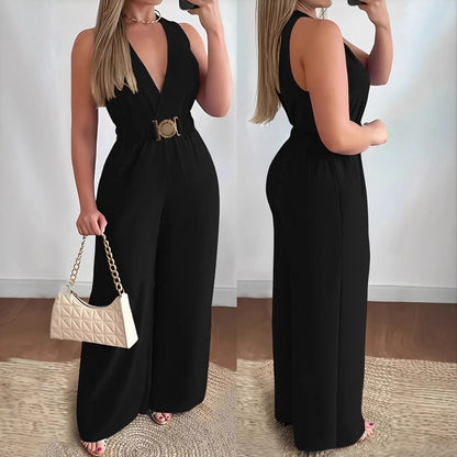Jumpsuits women 2026 rompers Spring/Summer Deep V-neck sleeveless sexy jumpsuit wide-leg slim fashion jumpsuits women's clothing