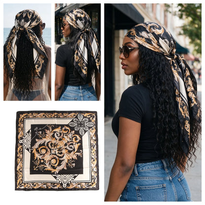 Women's Black Baroque Square Scarf | Headscarf, Bandana & Beach Wrap