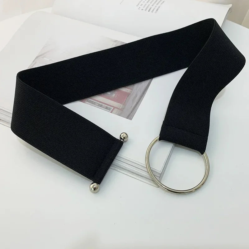 Women's Elastic Round Buckle Belt | Knitted Waist Band for Coats & Sweaters