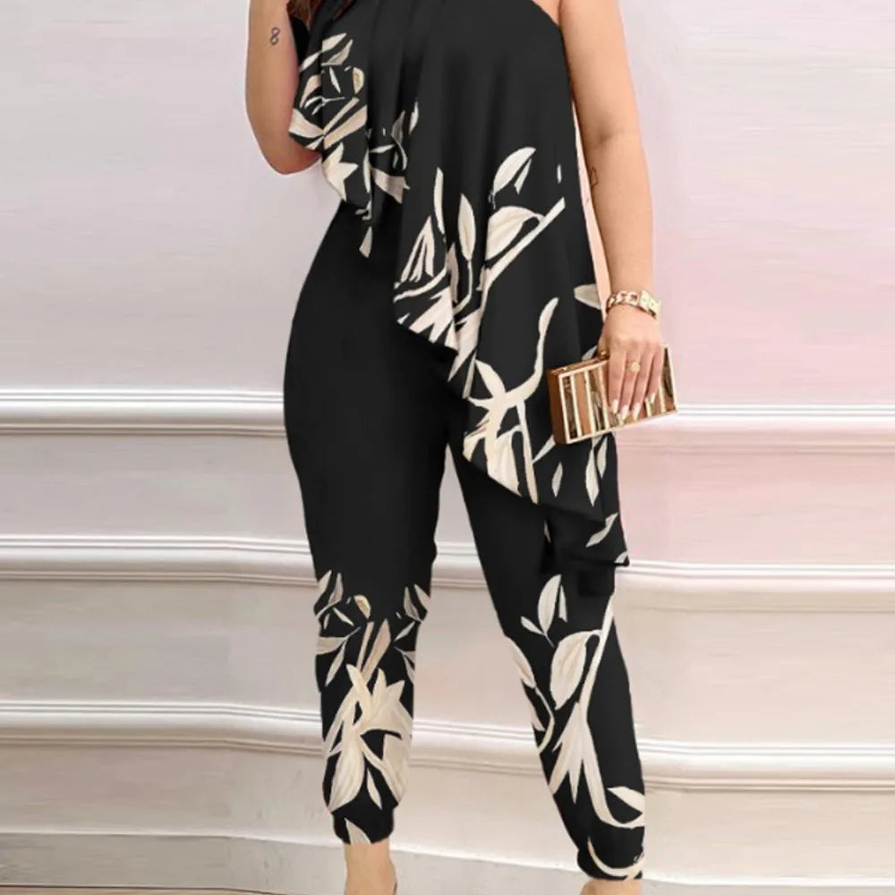 Temperament Womens Rompers 2023 Diagonal Shoulder Ruffled Jumpsuit for Women 2025