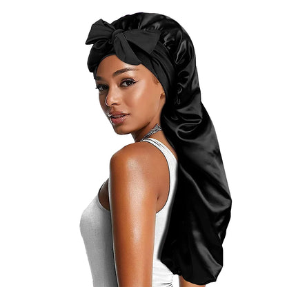 Women's Bowknot Satin Bonnet | Long Hair Sleep Cap with Bow Detail