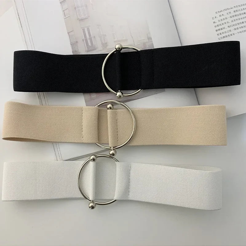Women's Elastic Round Buckle Belt | Knitted Waist Band for Coats & Sweaters