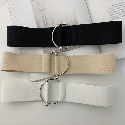 Women's Elastic Round Buckle Belt | Knitted Waist Band for Coats & Sweaters