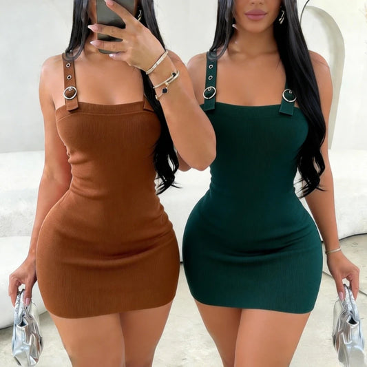 Ribbed Knit Spaghetti Strap Mini Dress