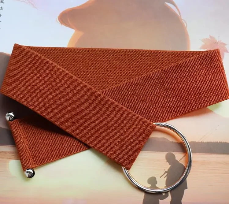 Women's Elastic Round Buckle Belt | Knitted Waist Band for Coats & Sweaters