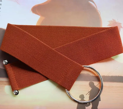 Women's Elastic Round Buckle Belt | Knitted Waist Band for Coats & Sweaters
