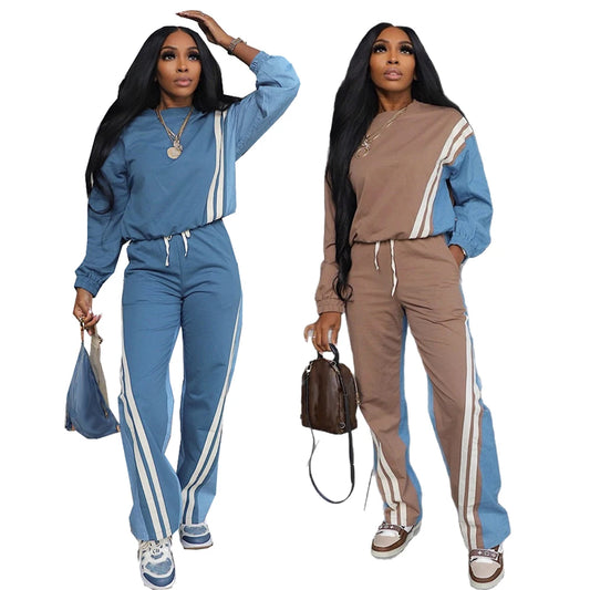 Striped Color Block 2-Piece Sweatsuit Set