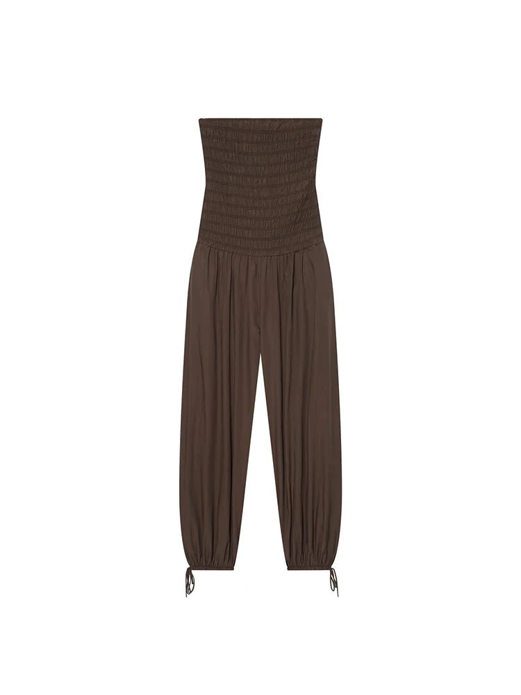 New Low Cut Rompers Playsuits For Ladies Solid High Waist Tube Top Casual Jumpsuit Fashion Sexy Strapless Wide Leg Pant Jumpsuit