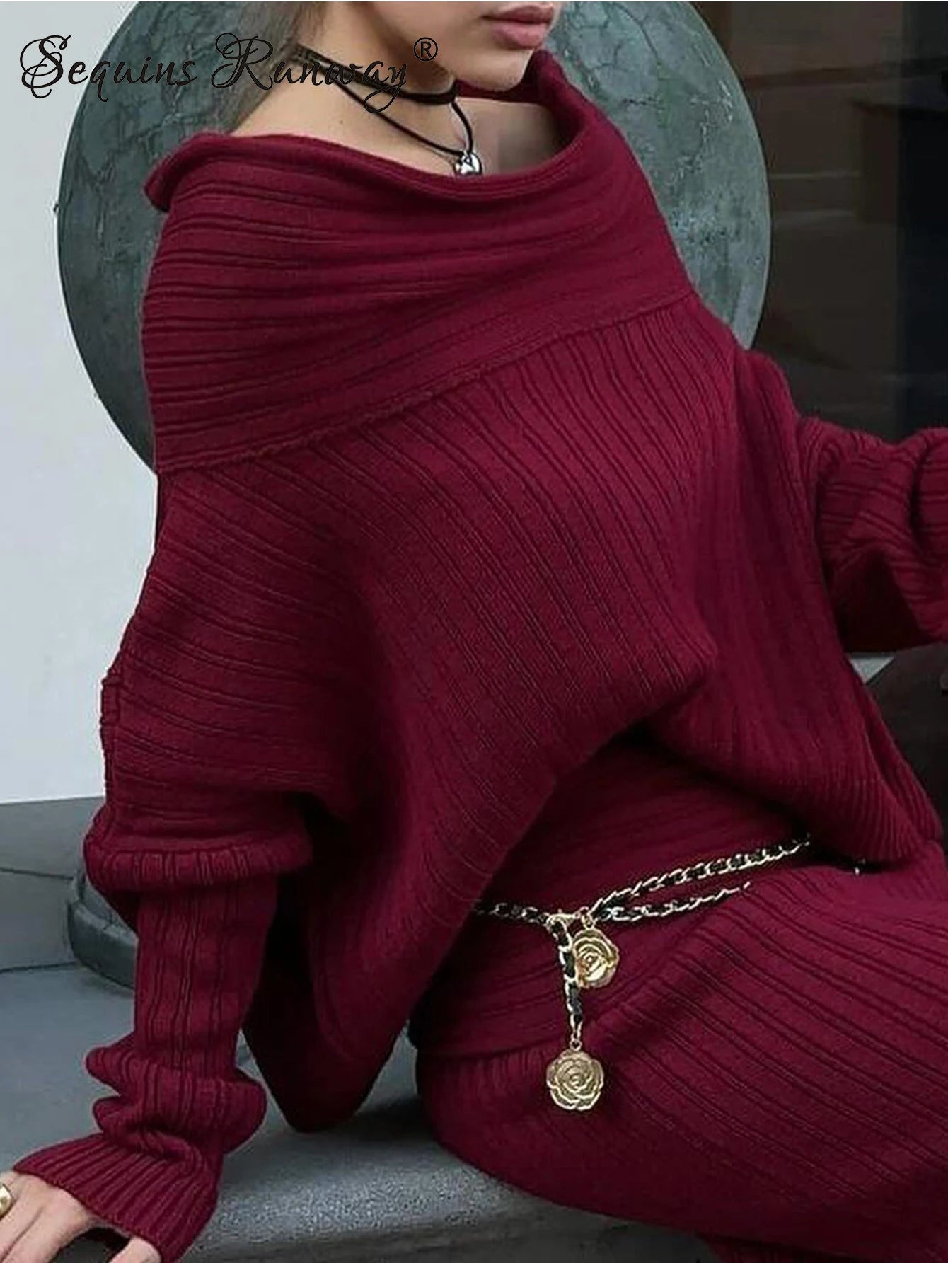 Off-Shoulder Knit Sweater Dress