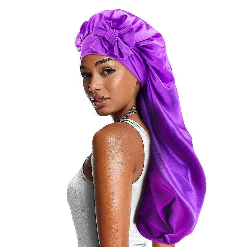 Women's Bowknot Satin Bonnet | Long Hair Sleep Cap with Bow Detail