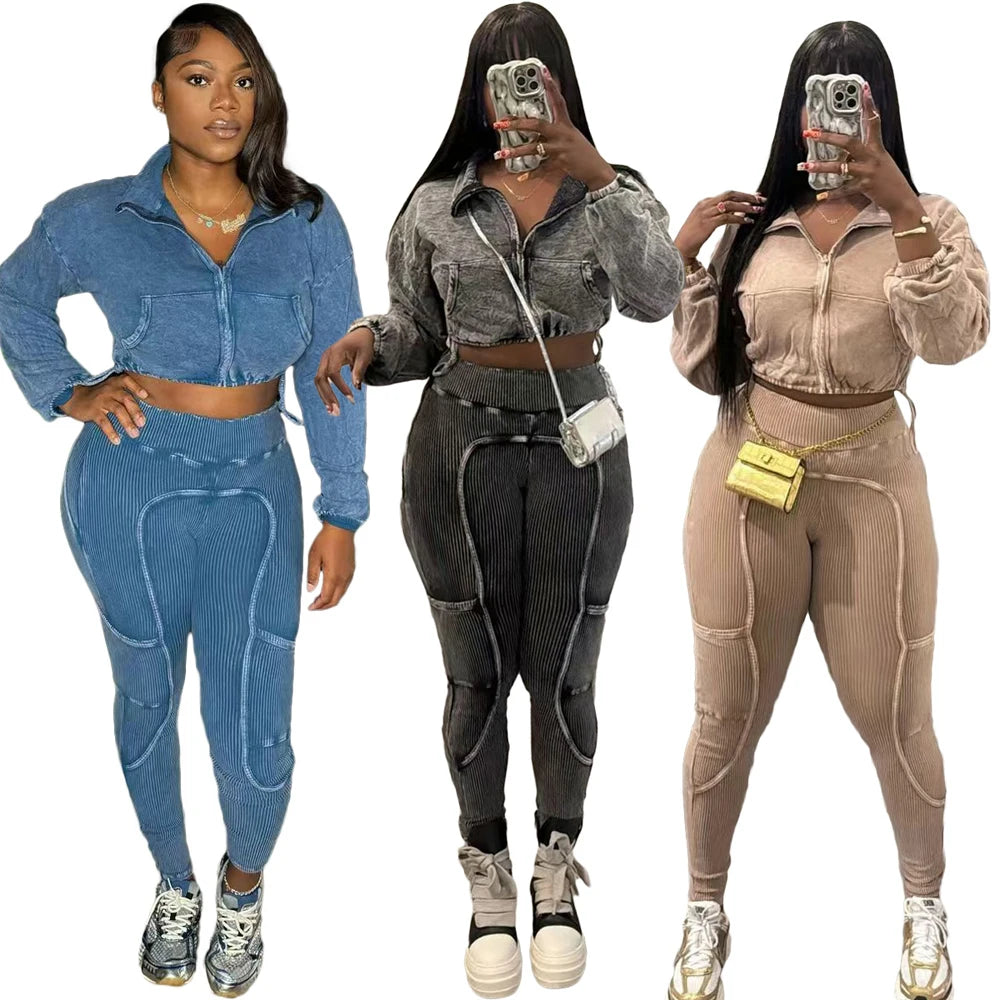 Women's Cropped Zip Jacket and Pants Set