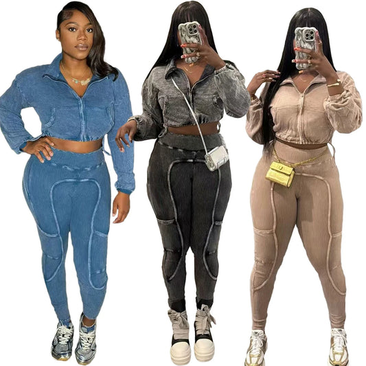 Women's Cropped Zip Jacket and Pants Set