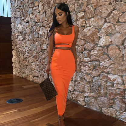 Women Dress Elegant Long Dresses Party Night Dress Women Dresses Woman Female Clothing Sexy Pleated Hollowout Two-piece Dress