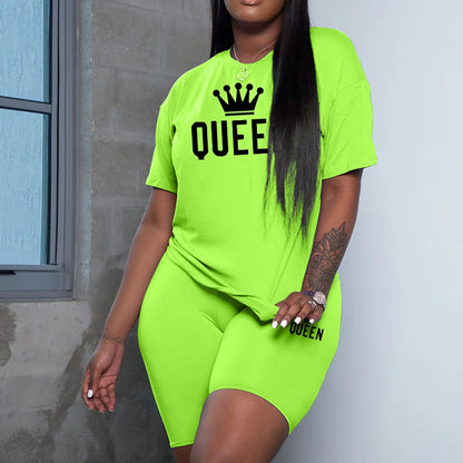 2025 Summer New Arrival Women's Tracksuit 2pcs Set Queen Printed O-Neck T-shirt Sport Shorts Urban Fashion Ladies Casual Outfits