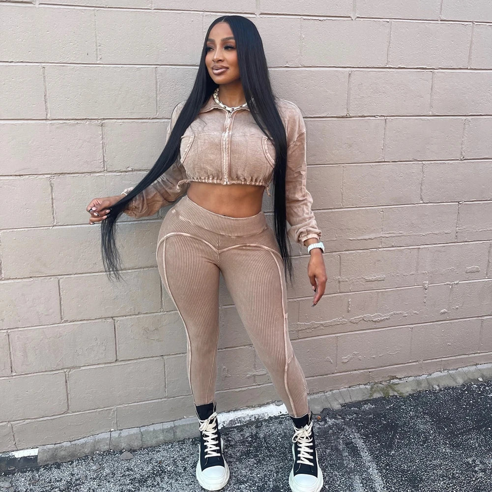 Women's Cropped Zip Jacket and Pants Set