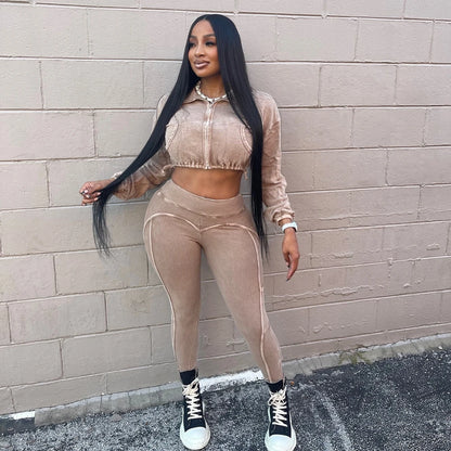 Women's Cropped Zip Jacket and Pants Set
