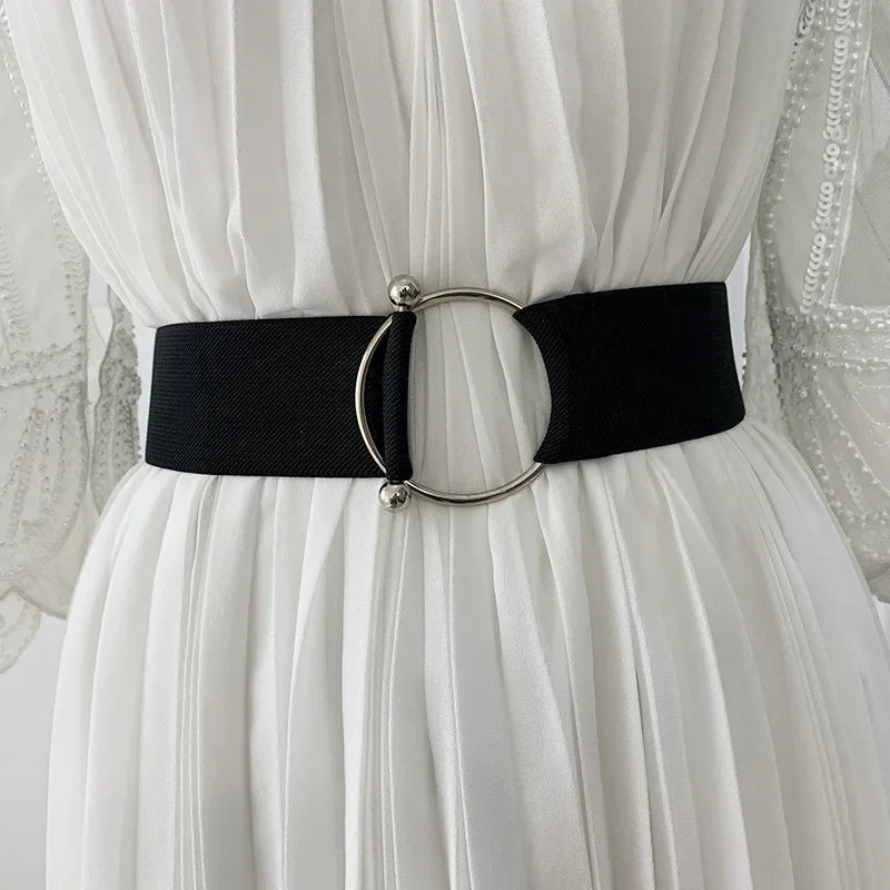 Women's Elastic Round Buckle Belt | Knitted Waist Band for Coats & Sweaters