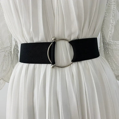 Women's Elastic Round Buckle Belt | Knitted Waist Band for Coats & Sweaters