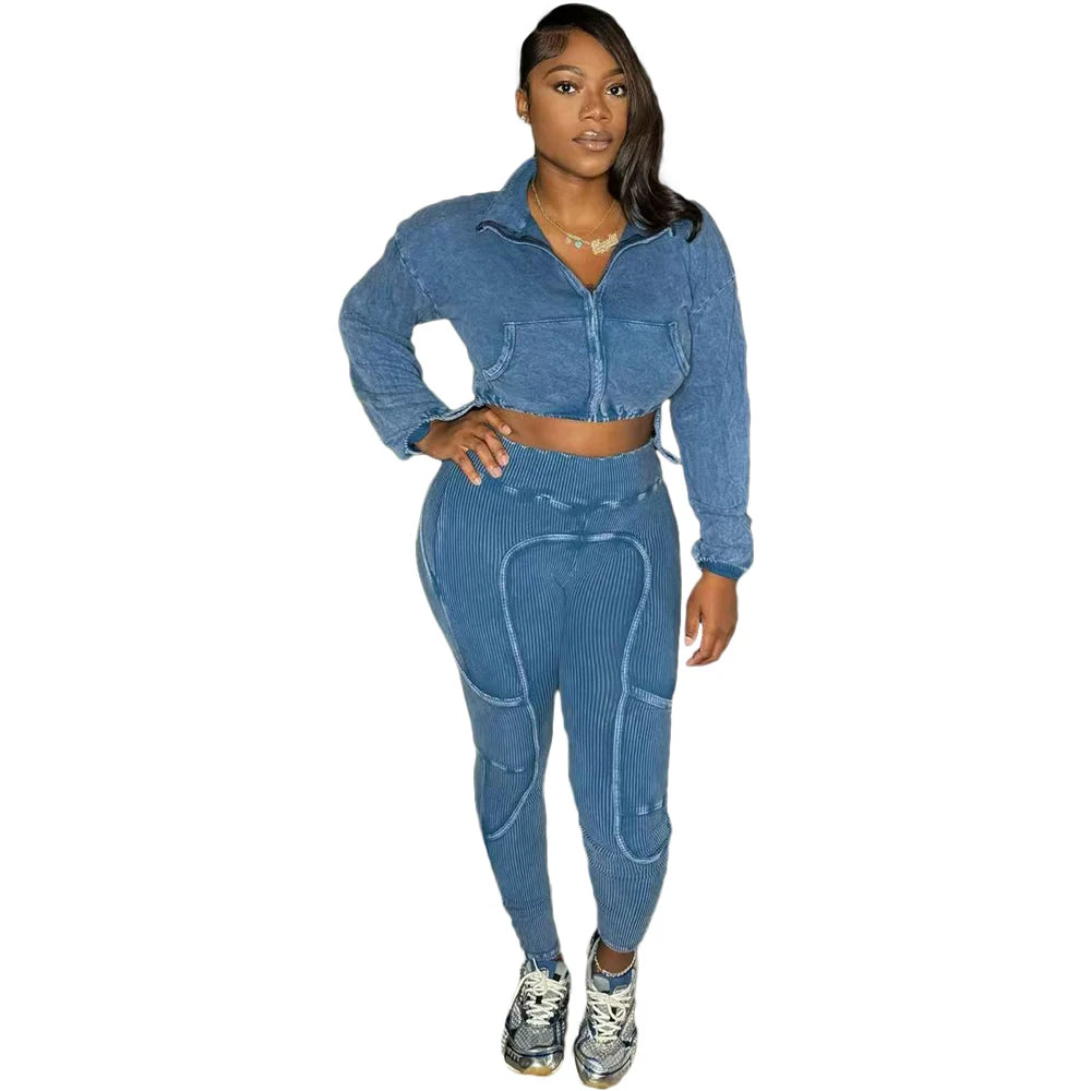 Women's Cropped Zip Jacket and Pants Set