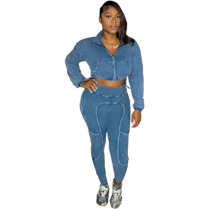 Women's Cropped Zip Jacket and Pants Set