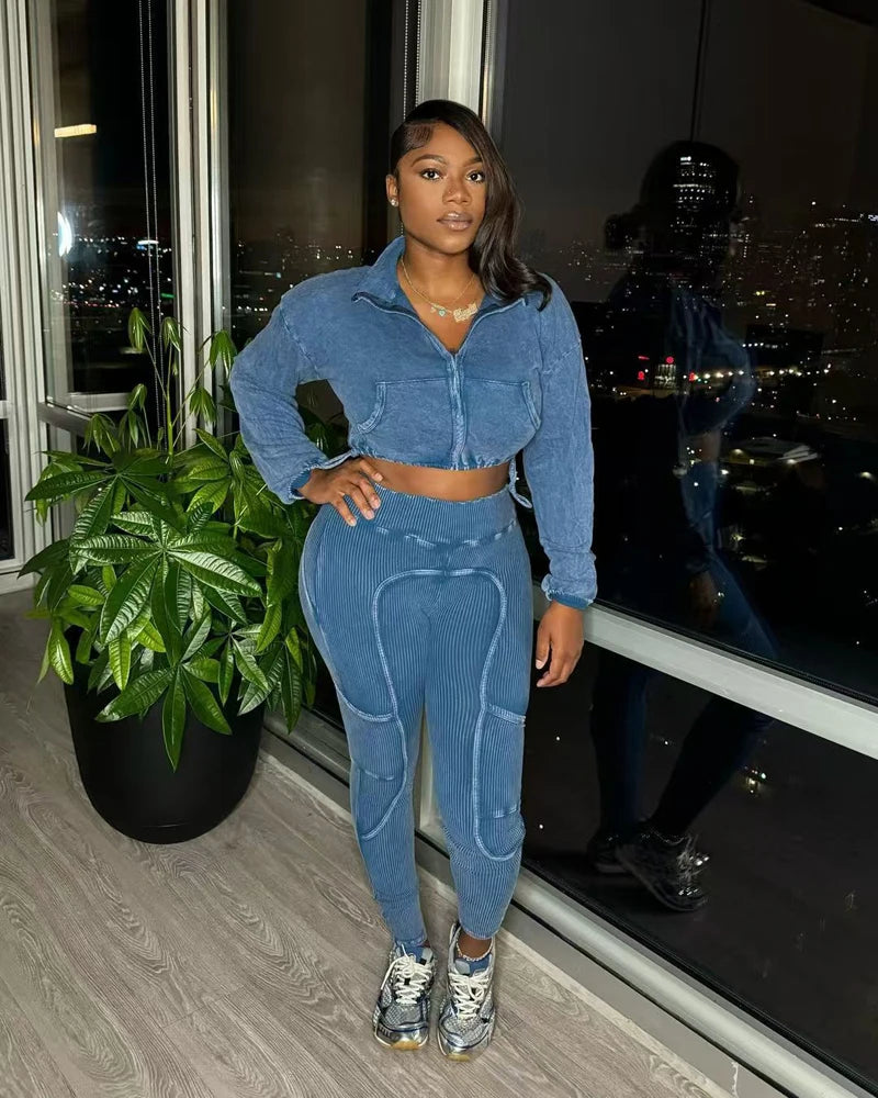 Women's Cropped Zip Jacket and Pants Set