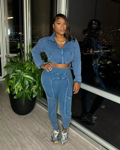 Women's Cropped Zip Jacket and Pants Set