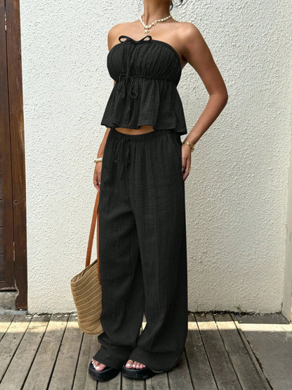 2 Piece Sets Woman Outfits, New Women's Casual Two-Piece Lace Up Top and Pants
