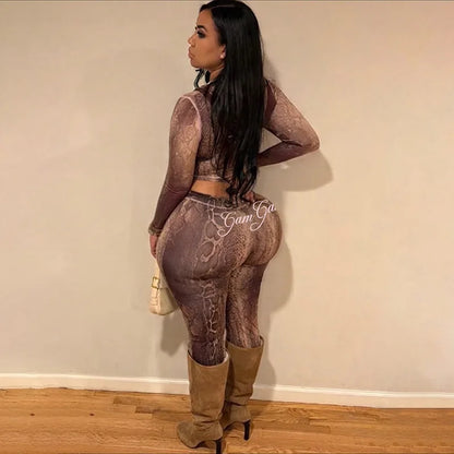 Letter Snake Print Tracksuit Set