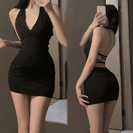 Backless V-Neck Club Mini Dress