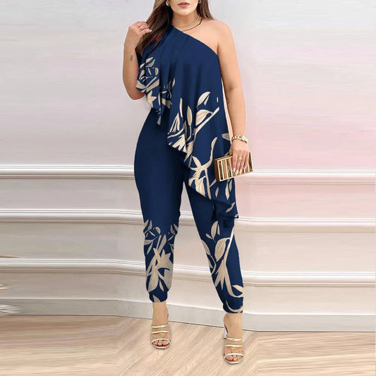 Temperament Womens Rompers 2023 Diagonal Shoulder Ruffled Jumpsuit for Women 2025